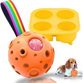 Orange Dog Toys to Keep Them Busy 7.4 IN - Interactive Frozen Treats Dispenser Dogs Toy Refill Rubber Ball Freezable Food Puppy Dog Chew Toys for Aggressive Chewers Interactive Birthday Gifts