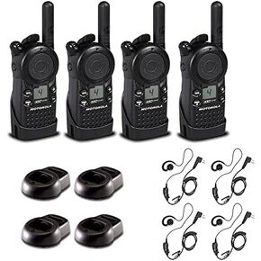 4 x Motorola CLS1410 UHF 1 W 4-Channel 2-Way Radio (CLS1410) + 4 x Motorola HKLN4604 PTT Earpiece - 4 Pack with Mic Bundle