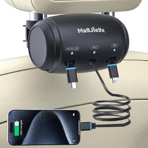 Multi Car Retractable Charging Station Box 3 in 1 Car Backseat Fast Power Charging Cord USB Type C Compatible with iPhone/iPad/Android, Backseat Passengers | Share Rid