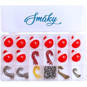 Smaky Fishing Tackle Kit Beginners Equipment 160 Pcs-Includes Fishing Hooks Bobbers Circle Octopus Hooks Sinkers| Starter Kit For Artificial and Live Baits (160-Pcs)