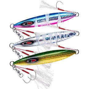 Goture Slow Pitch Jigs, Glow Flat Fall Jig Fishing Lure with Double Assist Hooks and Swivel, Fishing Jigs Saltwater 40g-250g Deep Sea Fishing Jigging Lures for Tuna,Dogtooth Tuna, Yellowtail,Kingfish in Kuwait