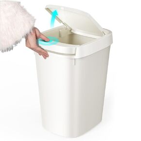 3 Pack Bathroom Small Trash Can with Lid, 10L/2.6 Gal Slim Garbage Can with Press Top Lid, Plastic Wastebasket with Pop-up Lid for Toilet, Office, Bedroom (Muti 1, 3 Pack)