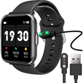 Compatible with KALINCO CS201C Charger, Lamshaw Magnetic USB Charging Cable Replacement Charger Cable Compatible with KALINCO CS201C/ZOSKVEE CS201C/Blackview R7 Pro Smartwatch (2 Pack-Black+Black)