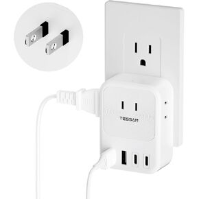 USB C Charger Block, TESSAN USB Wall Plug with 3 AC Outlet Splitter 4 USB Charging Ports (2 USB C), 2 Prong Outlet Extender, Multi USB Adapter for Multiple Devices, Office Home Dorm Essentials