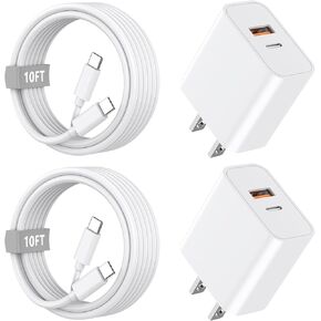iPhone 16 Pro Max Charger 10FT, 2 Pack Dual Port PD+QC3.0 Wall Charger Fast Charging with 10FT Long USB C Charging Cord for iPhone 16/16 Plus/16 Pro/16 Pro Max/15/15 Plus/15 Pro/15 Pro Max in Kuwait
