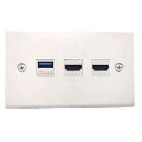 HDMI USB3.0 Wall Plate,Halokny 3Port Outlet Wall Plate, 2 x HDMI Keystone Jack + 1xUSB 3.0, for Wall Plate Face Plate, White
