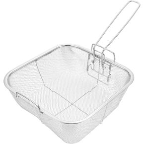 Hemoton Stainless Steel Deep Fry Basket with Handle Wire Fry Basket Frying Basket Square Fryer Basket Mesh French Fry Chips Basket Fries Basket Strainer for Frying Serving Food