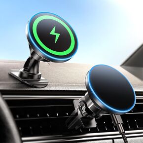 for Magnetic Car Mount Charger, [2024 Upgrade] 15W 2in1 Magnetic Wireless Car Charger, for Magsafe Car Charger, Vent/Dashboard Phone Holder, ONLY for iPhone 16 15 14 13 12 Series Purple