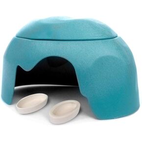 OMEM Reptiles House with Ceramic Sink Terrarium Hide Cave Breeding Box Shelter Habitat Decor Hideouts for Turtle Lizard Tortoise Snake (L, Coffee)