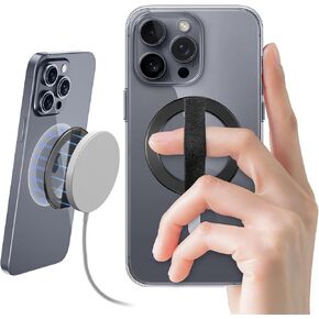 AirLoop Ultra Thin Phone Grip with Soft Elastic Finger Strap, Strong Adhesive with Double-Sided Magnetic Ring Holder Loop, Ultra Light Accessories for Phone-Black