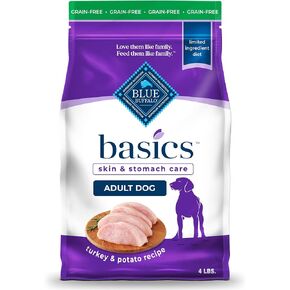 Blue Buffalo Basics Grain-Free Adult Dry Dog Food, Skin & Stomach Care, Limited Ingredient Diet for Dogs, Salmon Recipe, 4-lb. Bag