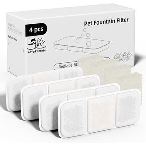 4 Pack Replacement Filters & 4 Pieces Pump Sponges for YoYoRemote 3.2L/108oz Battery Operated Cat Water Fountain