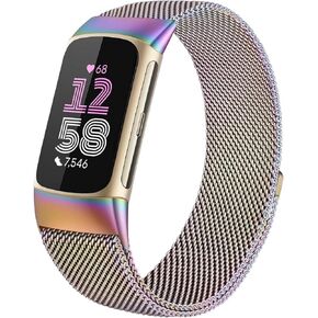 Compatible with Fitbit Charge 6/Charge 5 Bands for Women Men, Adjustable Metal Mesh Milanese Loop Straps Replacement for Fitbit Charge 6/Charge 5 Advanced Fitness