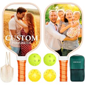 Pickleball Paddles Set of 4, Premium Wood with 4 Indoor & Outdoor Pickleball Balls and 1 Carry Bag, Pickleball Rackets with Ergonomic Cushion Grip for Beginner & Intermediate Gifts for Women Men Youth