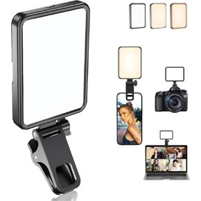 Rechargeable Selfie Light, LED Clip Video Light for Phone, iPad, Laptop and Tablet, 3000mAh Rechargeable CRI 90+ Portable Phone Light Clip for Selfie,Video Conference,Vlog,TikTok,Red