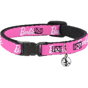 Mattel Breakaway Cat Collar with Bell, Easy Adjustable, Barbie Script Signature Logo Pink White, 8.5 to 12 Inches 0.5 Inch Wide