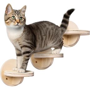 Navaris Wall Mounted Cat Shelves with Sisal Mats - Set of 3 Steps - Space-Saving Climbing Cat Shelf - Easy to Install Furniture for Indoor Cats