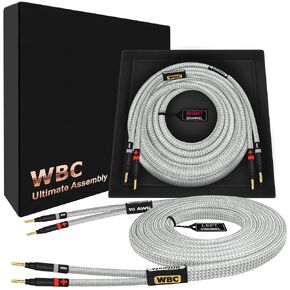 WORLDS BEST CABLES 5 Foot Ultimate - 10 AWG - Ultra-Pure OFC - Premium Audiophile HiFi Speaker Cable Pair with Eminence Gold Banana Plugs & Silver Tweed Jacket