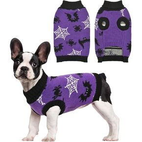 Halloween Dog Sweater Dog Spooky Spider & Bat Patterns Outfit Knitwear Pullover Warm Dog Sweater for Small Middle Size Dog XXL