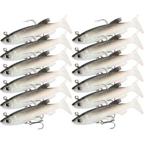 Soft Fishing Lures, Pre-Rigged Jig Head Bass Lures with Paddle Tail, Plastic Swimbaits for Fishing Saltwater and Freshwater Trout Walleye Crappie Premium Gear and Equipment