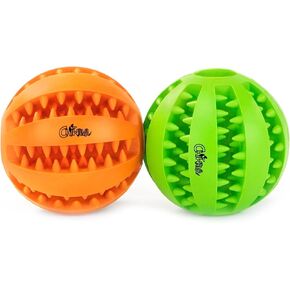 CHIWAVA 2 Pack 2.75" Rubber Teething Dog Toy Dental Balls Food Treat Feeder Chew Ball for Large Dogs
