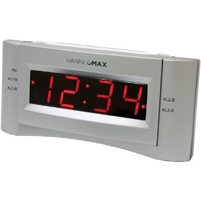 هانلوماكس HX-136CR راديو منبه، راديو PLL FM، منبه مزدوج. شاشة LED حمراء مقاس 0.9 بوصة، ومنفذ USB لشحن 1A (أبيض)
