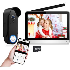 كاميرا جرس الباب اللاسلكية VKJ مع شاشة شاشة، جرس باب فيديو لاسلكي 7 بوصة 1080 بكسل WIFI مع شاشة شاشة، جرس باب مع كاميرا وشاشة، بدون رسوم شهرية، كاشف الحركة، فتح القفل عن بعد، تطبيق Tuya in Kuwait