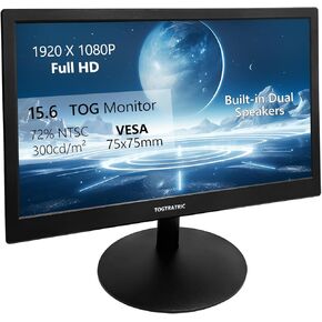 15.6 Inch Small PC Monitor FHD 1920x1080P, Built-in Speaker, 300cd/m², HDR, 72% NTSC Portable LED Monitor, HDMI, VGA, VESA Supports, Mini Desktop Display Secondary Monitors for Laptop PS4 PC