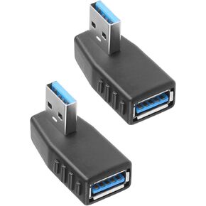 90 Degree USB 3.0 Adapter,USB A 3.0 Male to Female Adapter Right Angle USB A Extender Adapter Supports Charging/Transfer for Laptop Mobile Power,Mouse,USB Stick 2Pcs (Left Angle)