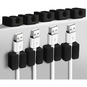 10Pcs Cable Clips, Black Self Adhesive Cord Holder Black Silicone Charger Wire Holder Cable Management Wire Keeper for Nightstand Car Office Home Desktop Computer Phone(Black)