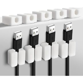 10Pcs Cable Clips, Black Self Adhesive Cord Holder Black Silicone Charger Wire Holder Cable Management Wire Keeper for Nightstand Car Office Home Desktop Computer Phone(Black)