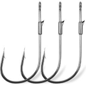 Bass Fishing Worm Hooks Heavy Cover Flipping Hooks with Bait Keeper Weedless Wacky Neko Rig Hooks Drop Shot Hooks Punching Pitching Bait Hooks for Plastic Worms Freshwater 4/0