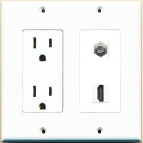 RiteAV - 15 Amp Power Outlet and 1 Port HDMI Coax Cable TV- F-Type Decorative Wall Plate - White