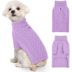 YUDODO Small Dog Pullover Sweater Cold Winter Cable Dog Knitwear Classic Turtleneck Thick Warm Dog Clothes Christmas Pet Dog Sweaters for Chihuahua Bulldog Dachshund Pug Yorkie(Medium,Red)