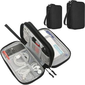 2 Pack Electronics Accessories Organizer Pouch Bag, Electronic Organizer Travel Case Cable Organizer Accessories Bag for Cable, Cord, Charger, Phone, Power Bank, Earphone(Small+Big, Brown)