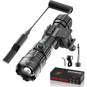 WINDFIRE Tactical Flashlight 3000 Lumens with Picatinny Rails Mount and Pressure Switch, 3 Modes Rechargeble Flashlight Rifle Light, Adjustable Focus Military Flashlight for Outdoor