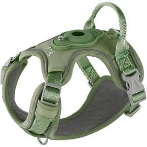 TSPRO Airtag Dog Harness with Airtag Holder, Tactical Dog Vest Harnesses with Handle, Heavy Duty Reflective Harness, Adjustable Durable Dog Harness, No Pull Dog Harness for Medium Dogs (Green Size 4)