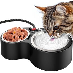 Heated Cat Bowl for Food & Water, Double Heating Cat Bowls Outdoor Heated Pet Bowl with 2 Stainless Steel Cat Bowls Heated Water Bowl for Feral Cat Feeding Station in Winter