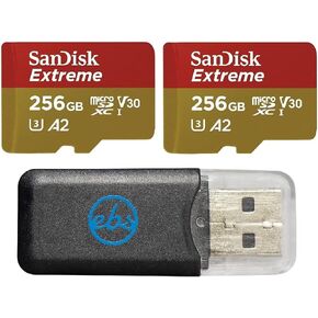 SanDisk MicroSDXC 256GB Extreme Memory Card (2 Pack) Works with GoPro Action Camera Hero 11 Black and Hero11 Black Mini (SDSQXAV-256G-GN6MN) Bundle with 1 Everything But Stromboli MicroSD Card Reader
