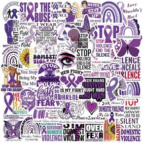 50 قطعة من ملصقات التوعية بالعنف المنزلي توقف العنف المنزلي شارات الفينيل المقاومة للماء لزجاجات المياه والكمبيوتر المحمول والهاتف المحمول وخوذة الجيتار على الجليد (شريط أرجواني) in Kuwait