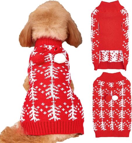 Jecikelon Knit Christmas Dog Sweater for Small Dogs Winter Knitwear Puppy Clothes Soft Warm Pullover Pet Outfits Doggy Cat Clothing (Medium, Green) in Kuwait