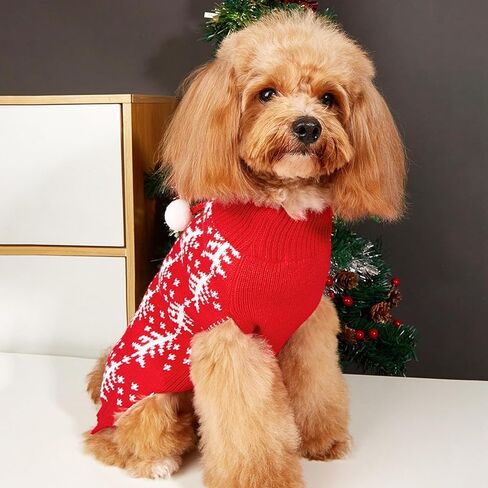 Jecikelon Knit Christmas Dog Sweater for Small Dogs Winter Knitwear Puppy Clothes Soft Warm Pullover Pet Outfits Doggy Cat Clothing (Medium, Green) in Kuwait