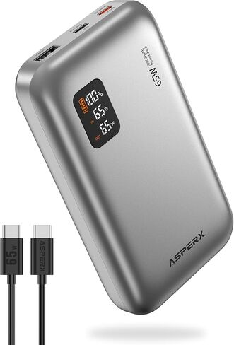AsperX 65W Power Bank 20,000mAh شاحن محمول للكمبيوتر المحمول، USB C PD Power Bank شحن سريع، حزمة بطارية لأجهزة iPhone 15/14/13، MacBook، Dell XPS، Galaxy S24، Steam Deck، AirPods، والمزيد in Saudi Arabia