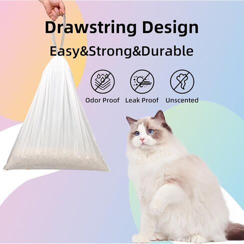Self Cleaning Cat Litter Box, Drawstring Pet Waste Bags, Cat Litter Box Liners-4 Rolls, 20"x 18", 60 Counts for Automatic Cleaning Litter Box in Saudi Arabia