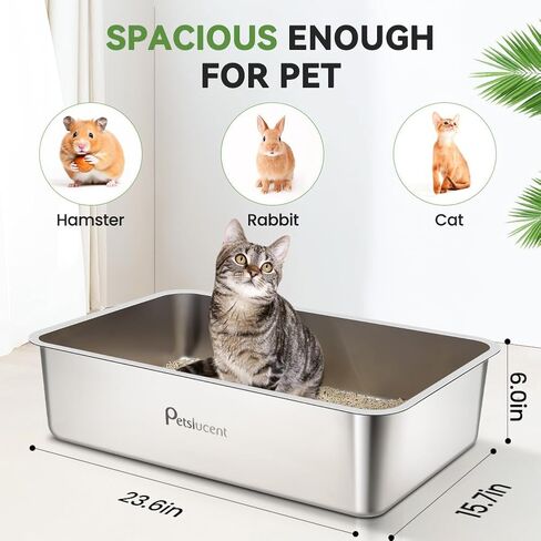 Stainless Steel Cat Litter Box: Extra Large Metal Liiter Box - Easy to Clean High Side Cat Metal Litter Pan for Large Cat and Kitty Rabbits-Non Stick Anti Leakage in Saudi Arabia