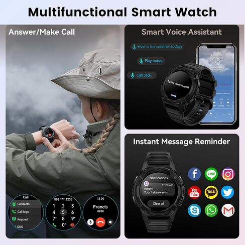 ساعة ذكية KOSPET Tank S2 للرجال والنساء GPS، مقاومة للماء 5ATM، الضغط/الارتفاع/البوصلة، شاشة AMOLED مقاس 1.32 بوصة لتتبع اللياقة البدنية (الرد/إجراء المكالمة)، مساعد صوت AI، مراقب معدل النوم/السمع على مدار 24 ساعة in Saudi Arabia
