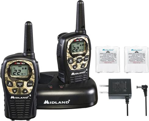 ميدلاند - LXT500VP3، أجهزة اتصال لاسلكية FRS ذات 22 قناة مع مسح للقنوات - أجهزة راديو ذات نطاق ممتد، تشغيل صامت، البطاريات متضمنة (حزمة زوجية) (أسود) in Kuwait