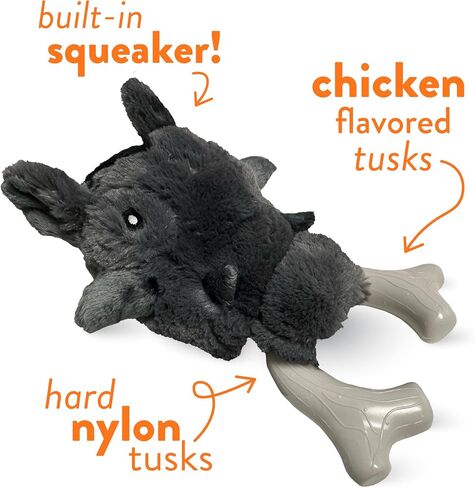 لعبة Spunky pup Knucklehead المتينة للكلاب - لعبة 2 في 1 من القطيفة والمضغ للمضغ العدواني، مضغ الأسنان بنكهة الدجاج، صرير متين مزدوج الخياطة - غزال in Saudi Arabia