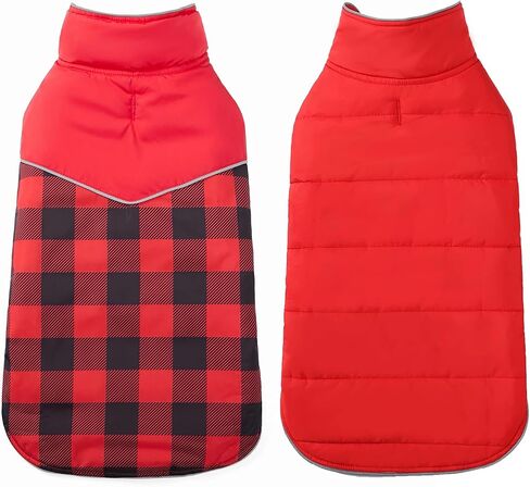 Geyecete Dog Winter Coat,Reversible Dog Coat Water Resistant British Style Plaid Dog Winter Coats Leash Hole Soft Basic Warm Dog Coat Jacket-Pink-M in Kuwait