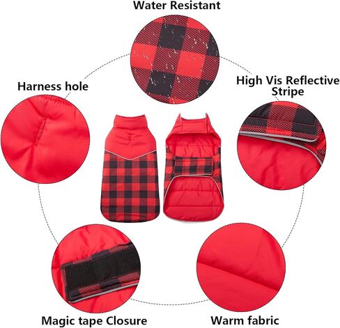 Geyecete Dog Winter Coat,Reversible Dog Coat Water Resistant British Style Plaid Dog Winter Coats Leash Hole Soft Basic Warm Dog Coat Jacket-Pink-M in Kuwait